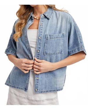 Bluivy Denim Button Down Short Sleeve Boxy Shirt - Blue
