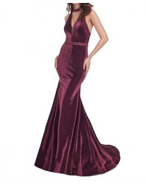 Rachel Allan Metallic Jersey Mermaid Gown - Purple