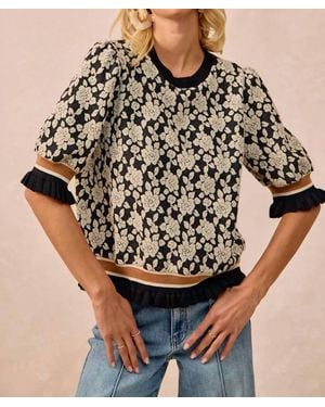 Bibi Textured Rose Knit Top - Black