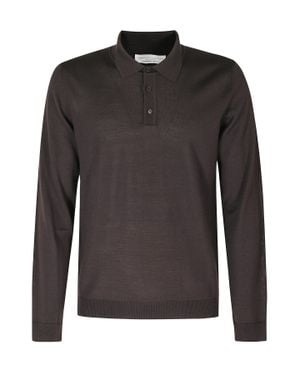 Roberto Collina Dark Merino Wool Button-Down Polo Shirt - Black
