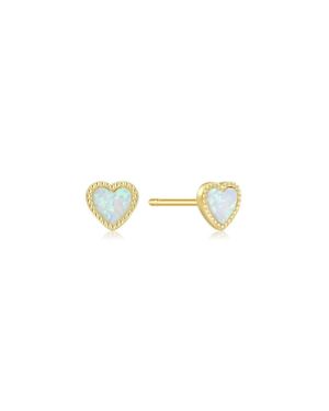 Eklexic Micro Opal Heart Studs Earrings - Metallic