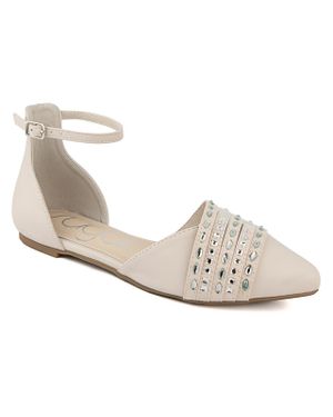 Sugar Faux Leather Pointed Toe Flat Shoes - White
