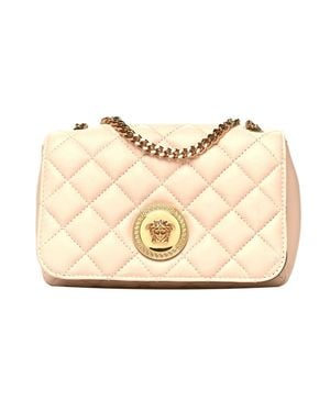 Versace La Medusa Nappa Quilted Leather Chain Small Crossbody Bag - Natural