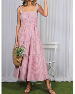 Vine & Love Square Neck Shoulder Striped Sleeveless Maxi Dress - Pink