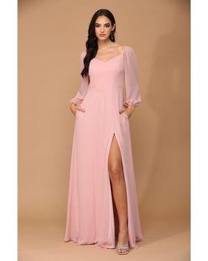 TRUEDAMES Long Sleeve Formal Chiffon Dress - Pink