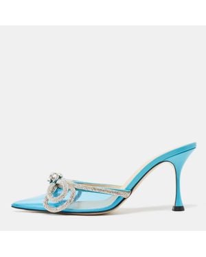 Mach & Mach Pvc Crystal Embellished Double Bow Mules - Blue