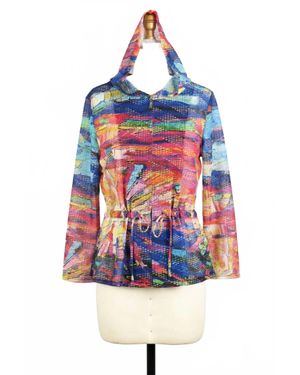 Dame Flower Painting Hooded Utility Jacket - Red