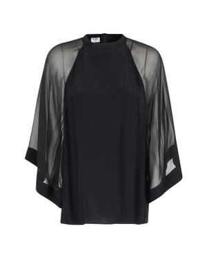 Filippa K Sheer Raglan Transparent-Sleeves Viscose-Blend Blouse - Black