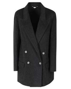 Hevò Anthracite Double-Breasted Overfit Wool Jacket - Black