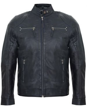 Infinity Leather Leather Biker Vintage Zipped Racing Jacket - Blue
