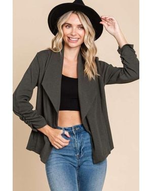 TRUEDAMES Culture Code Full Size Ruched Open Front Long Sleeve Jacket - Black