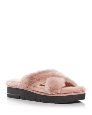 Stuart Weitzman Roza S5918 Sandal Faux Fur Slip-On Slide Jobb1258 - Pink