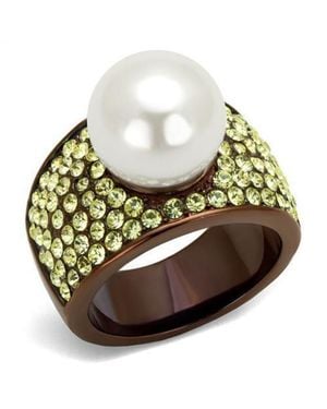 Fashnzfab Ip Coffee Light Stainless Steel Ring With Synthetic Pearl - Green