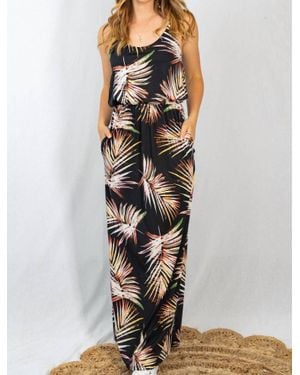 White Birch Sleeveless Leaf Print Dress - Black