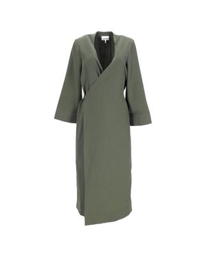 Ganni Crepe Midi Wrap Dress - Green