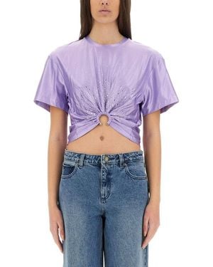Rabanne Cropped Front Twist T-Shirt - Purple