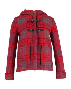 Maje Hooded Checkered Coat
