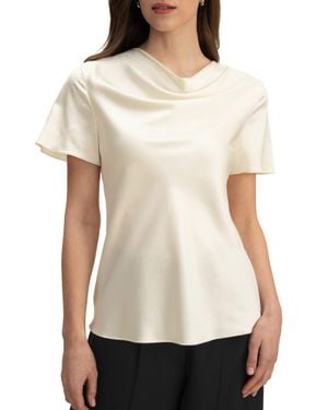 LILYSILK Cowl Neck Short Sleeves Silk Shirt - Natural