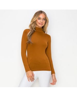 TRUEDAMES Seamless Mock Neck Long Sleeve Top - Brown