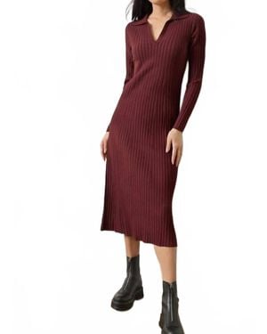 Lilla P Long Sleeve Rib Henley Dress - Red