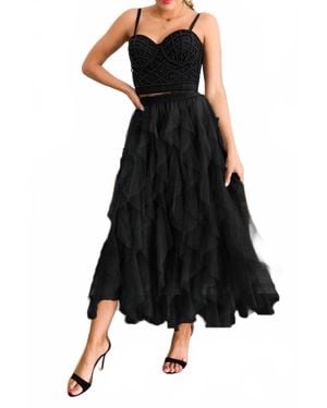 ELINGS A-Line Long Tulle Midi Skirts - Black