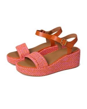 Fitflop Two-Tone Woven Wedge Ankle-Strap Sandals - Red