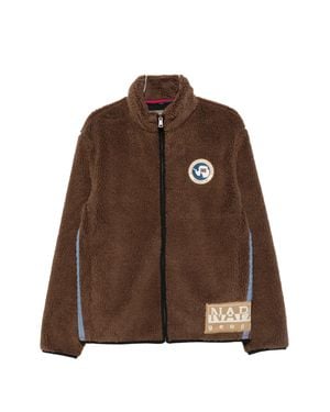 Napapijri Archive Fleece Stand Collar Polyester Fleece Jacket - Brown