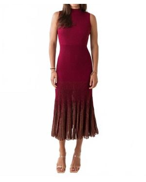Moon River Sleeveless Shimmer Hem Pleated Midi Sweater Dress - Red