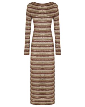 MC2 Saint Barth Robyn Striped Lurex Boat Neckline Viscose Midi Dress - Natural