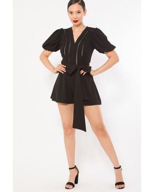 TRUEDAMES Crochet Detailed Fashion Romper - Black