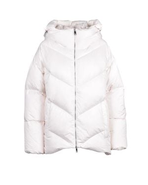 Add Asymmetric Down Jacket With High Collar And Chevron Stitching - White