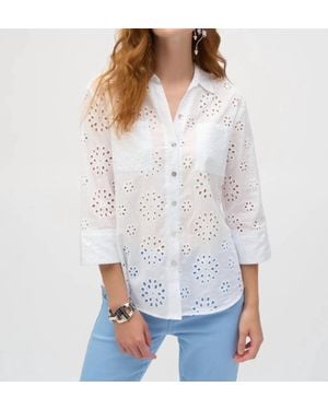 Joseph Ribkoff Embroidered Eyelet Boxy Button-Down Blouse - White