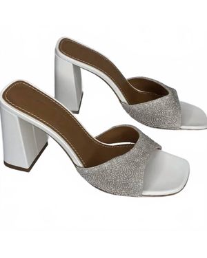 STAUD Sloane Beaded High Block Heeled Sandals - Gray