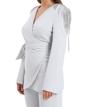 alma sanchez Pearl Polyester-Blend Double-Breasted Blazer - White