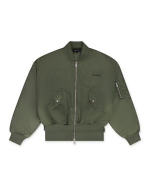 Purple Brand Wordmark Satin Front Zip Bomber - Green