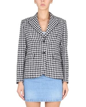 Versace Houndstooth Tweed Jacket With Notched Lapels - Blue