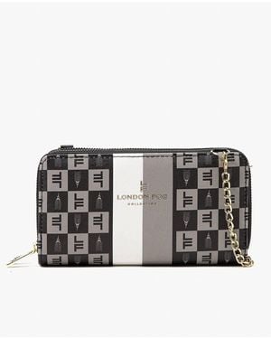 London Fog Diana Signature Double Zip Crossbody Bag And Wallet Combo - Black