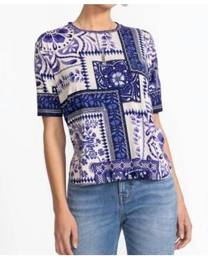 Johnny Was Janie Favorite Oversized Cropped Tee - Blue