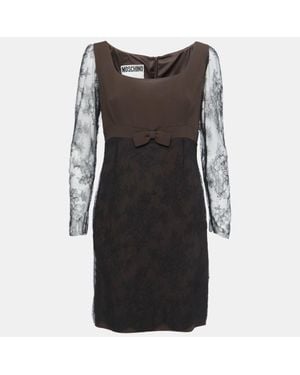 Moschino Couture/ Crepe & Lace Bow Detail Mini Dress - Black