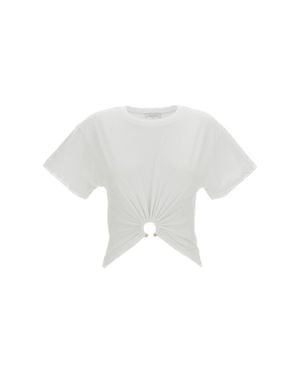 Rabanne Cropped Cotton Jersey T-Shirt With Metal Piercing Detail - White