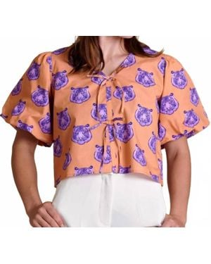 Stewart Simmons Puff Sleeve With Tiger Heads Top - Pink