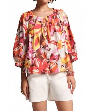 Frances Valentine Zoe Sun Floral Cotton Poplin Top - Red