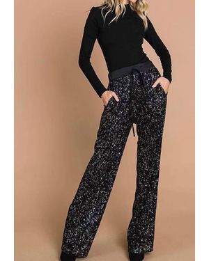 Cotton Bleu Sequence Wide Leg Full Lined Long Pants - Blue