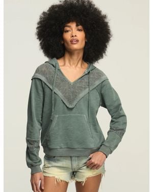 Lucky Brand Crochet Yoke Fleece Hoodie - Green