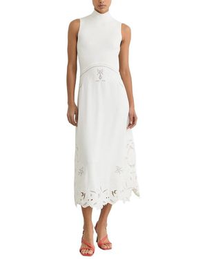 Reiss Phoenix Rib Knit Mix Broderie Midi Dress - White
