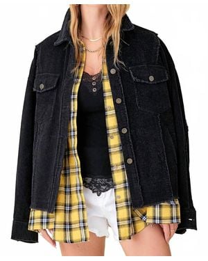 Le Miel Washed Corduroy Oversized Button Down Jacket - Black