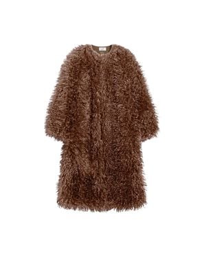 Pence Kylie Wood Faux-Mongolian Fur Coat - Brown