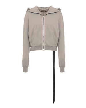 Rick Owens Cropped Cotton Sweatshirt With Iconic Lace Detail - Gray