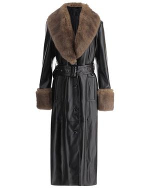 Stand Studio Luxurious Long Coat With Contrasting Synthetic Fur Collar - Black