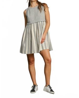 Umgee Mixed Sleeveless Mini Dress - Gray